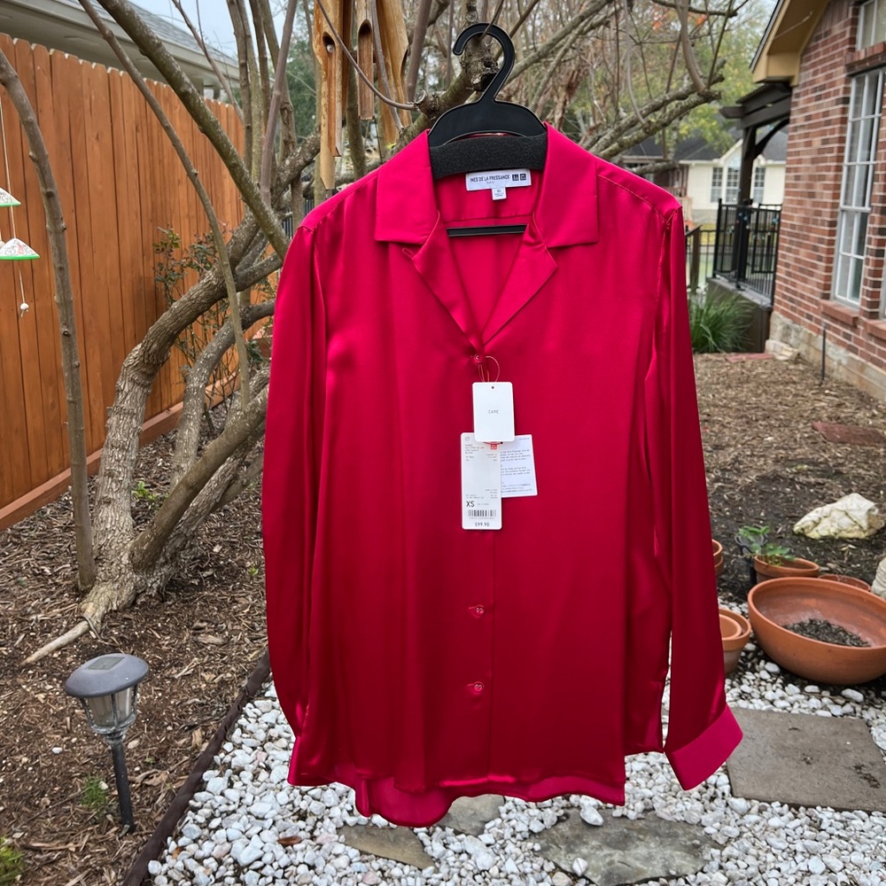 UNIQLO- Ines de la Fressange  Red Silk Button-Up Blouse